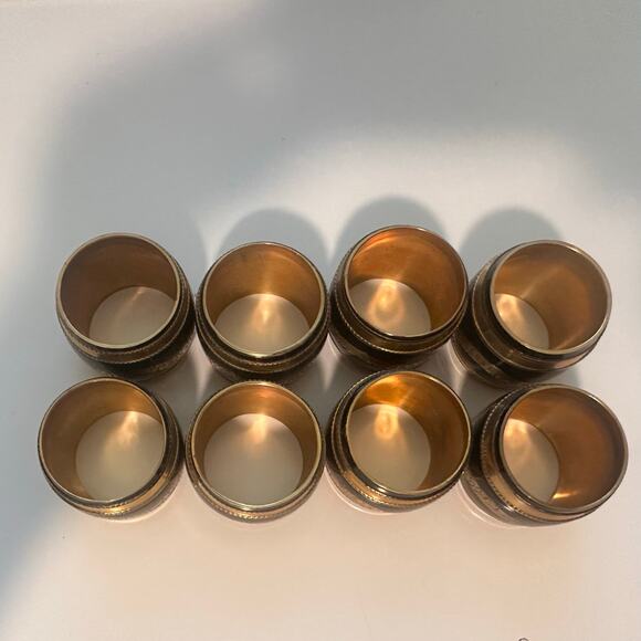 Moody Hollywood Regency Black Enamel Etched Brass Barrel Napkin Rings SET of 8 - Picture 4 of 13